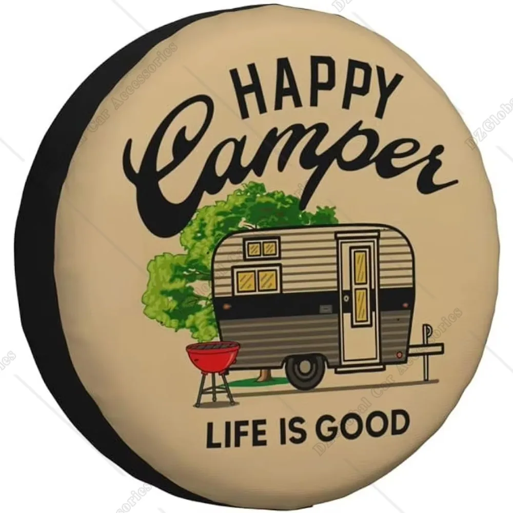 Happy Camper Life Is Good Spare Tire Cover Weatherproof Universal Wheel Protectors for RV Camper Travel Trailer SUV Truck