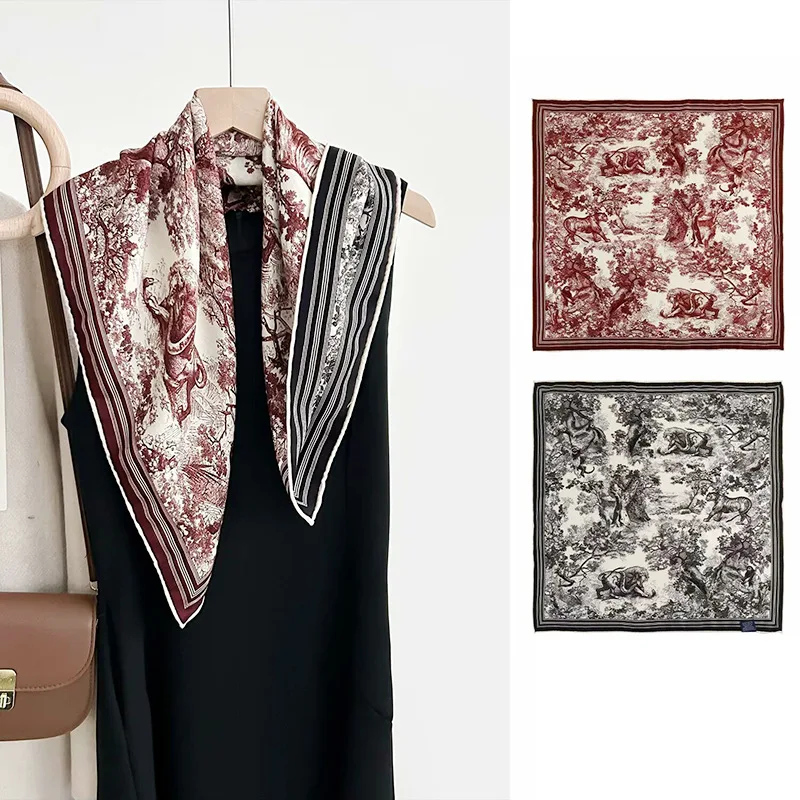 Korean Style Printed Wool Scarf Female Fall Winter Fashion Gift High-End 62cm Large Kerchief