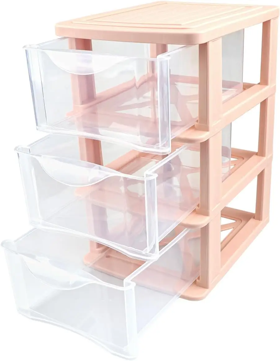 

3 Layers Plastic Storage Bins with Drawers Portable Drawer Type Makeup Organizer Multifunction Desk