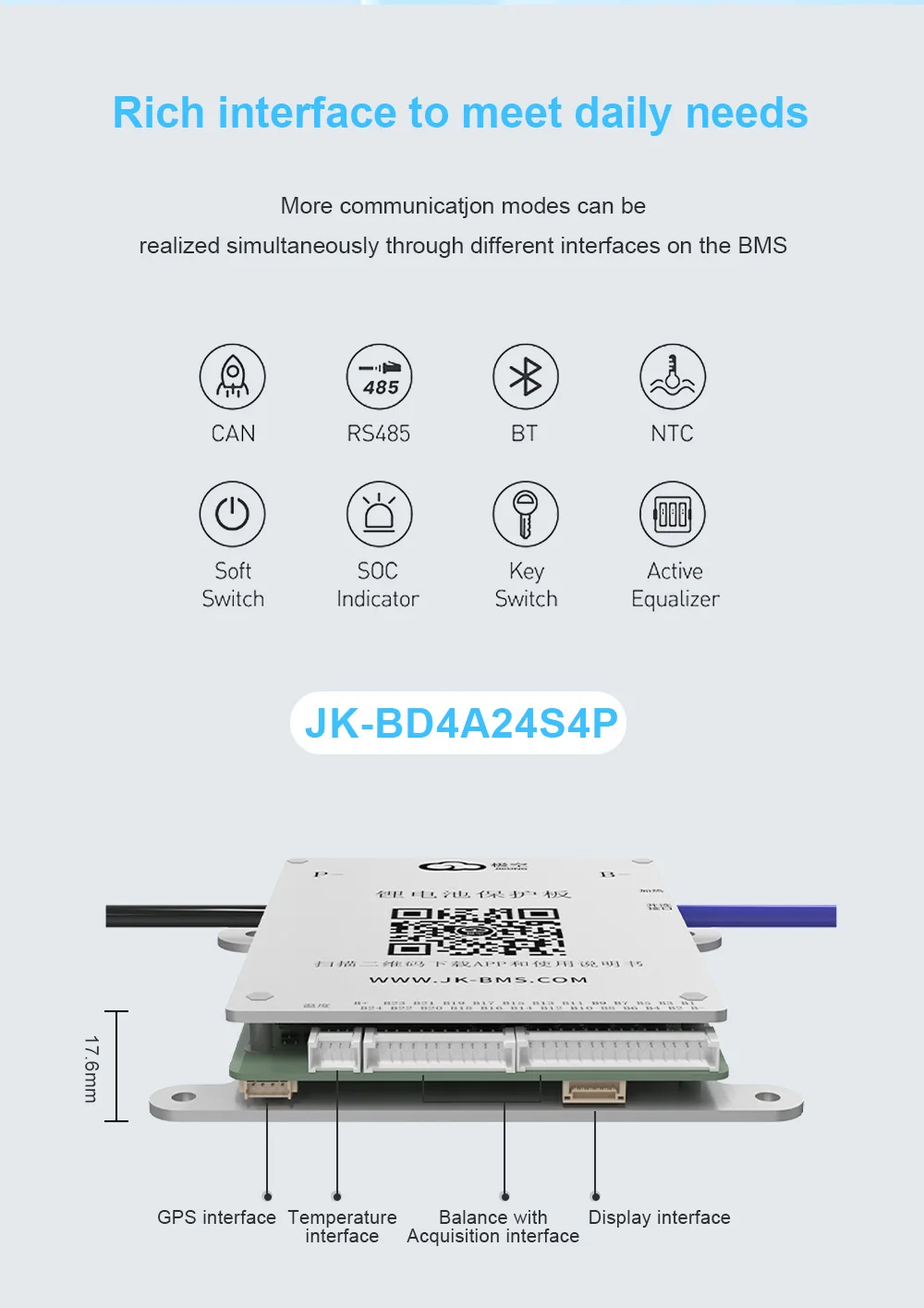 JIKONG JK BMS 8S 17S 20S 24S 24V 48V Aktives BMS 40A Lifepo4 Li-Ion Lto Batterie Smart BMS – Detail 6