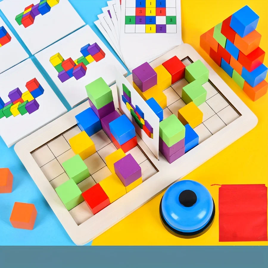 Kids Interactive 3D Wooden Battle Blocks Board Game Two-Player Puzzle for Concentration & Logic Development