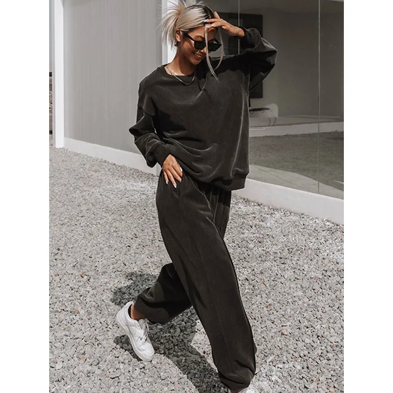 

Krisnanas Women's Pant Sets 2025 Autumn Winter Cotton Solid O Neck Sweatshirt Loose Trousers Casual New in Matching Sets 88960