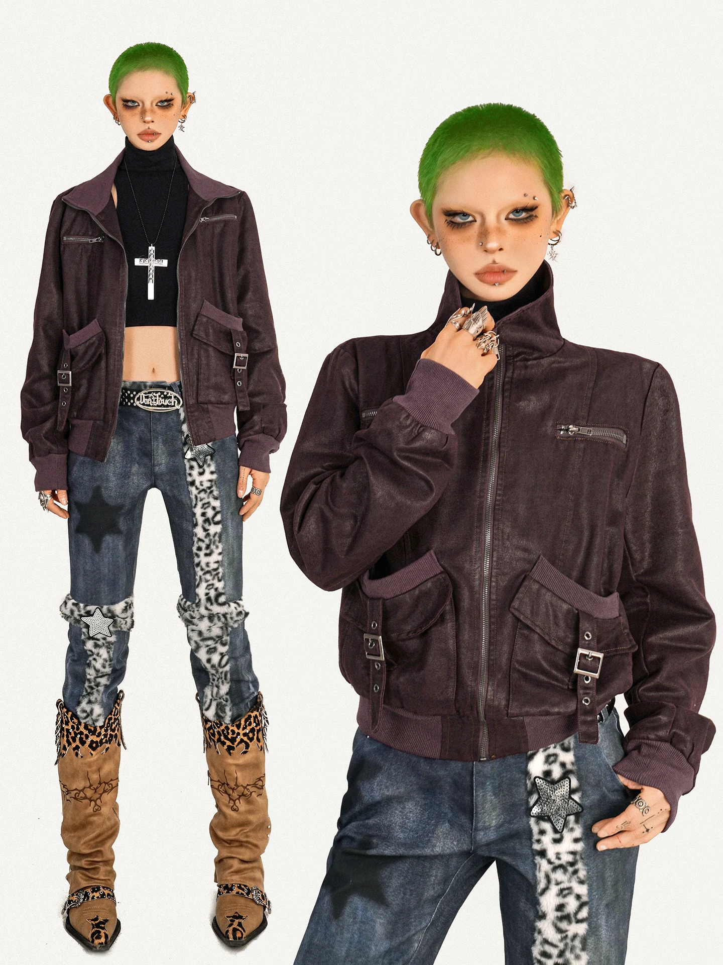 

Кожаная куртка-косуха Nico Molly в американском ретро-стиле с воротником-стойкой для женщин, осенняя, стильная, модная, укороченная, верхняя одежда