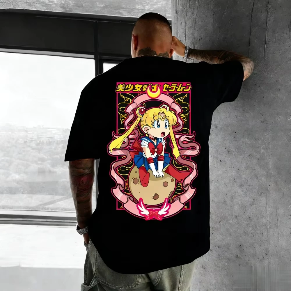 2026 Sailor Moon Usagi Tsukino Unisex Pure Cotton T-shirt Summer Hot Anime Print Casual Parent-child Short Sleeved Top Ins Y2k