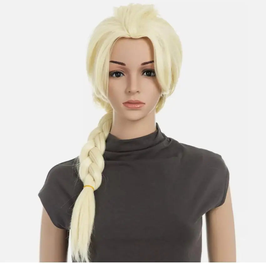 Long Braided Ponytail Cosplay Costume Light Blonde Wig