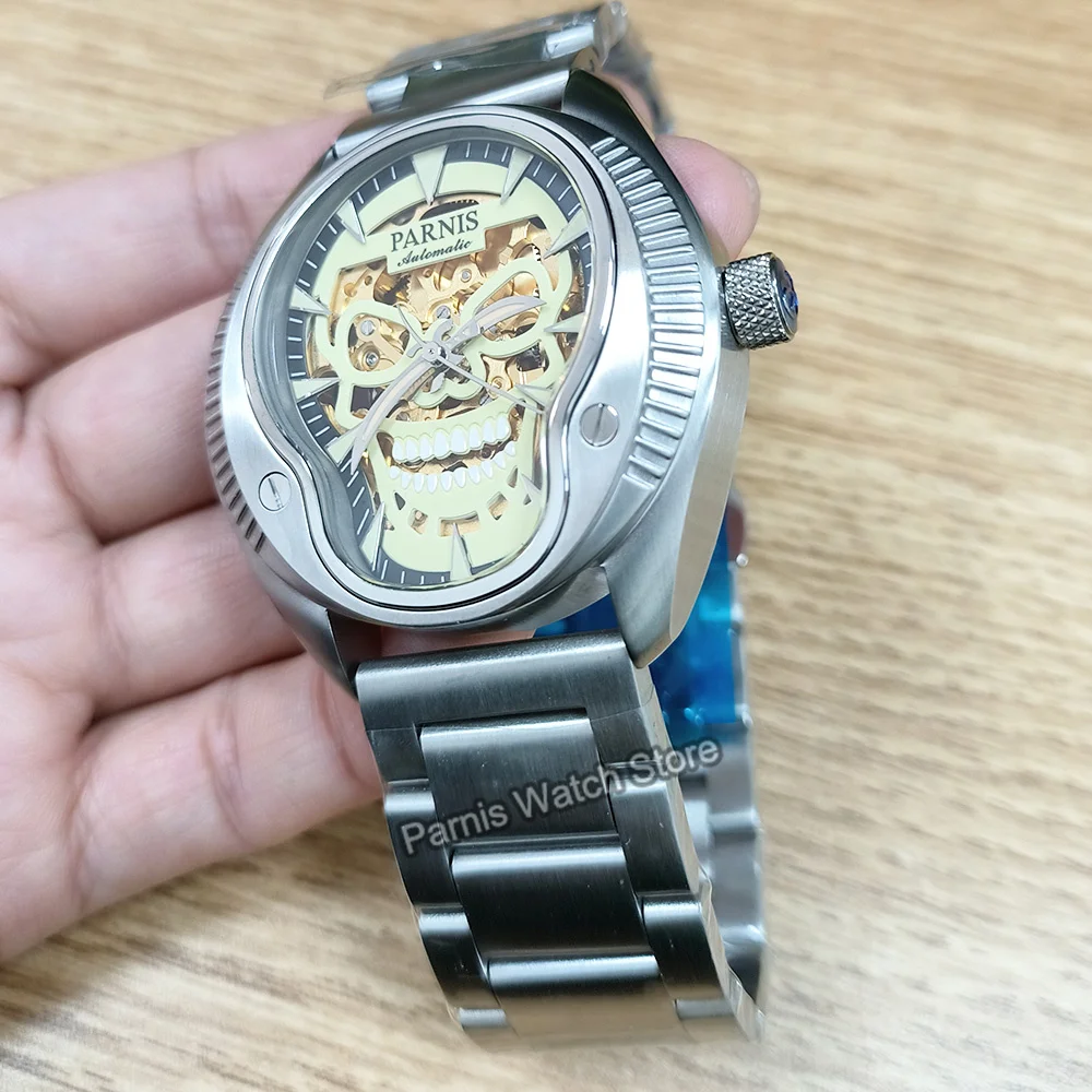 Parnis-Reloj Automático para hombre, pulsera con cristal de zafiro, 21 joyas, Miyota 8N24, Calavera luminosa, 43mm