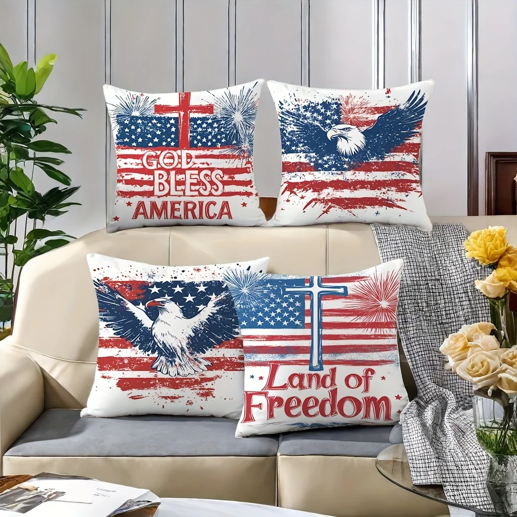 Revival Independence Day Pattern Single-sided printing Short plush Suitable living rooms bedrooms sofas (excluding pillow cores)