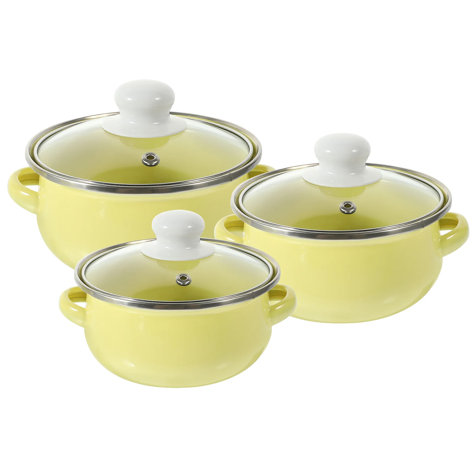 

3 Pcs Soup Enamel Pot Double Handle Stew Cooking Decorative Fire Pots with Lids Pans for