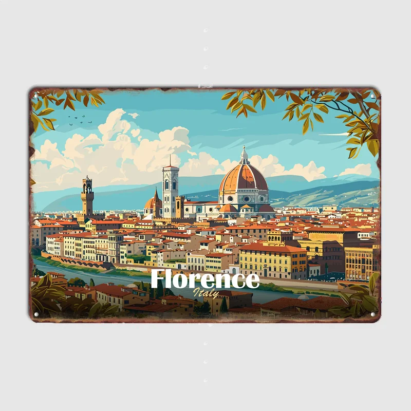 Florence Cityscape Scenery Travel Poster Metal Tin Sign Indoor Outdoor Home Decor Bar Custom Posters Wall Room Decorations