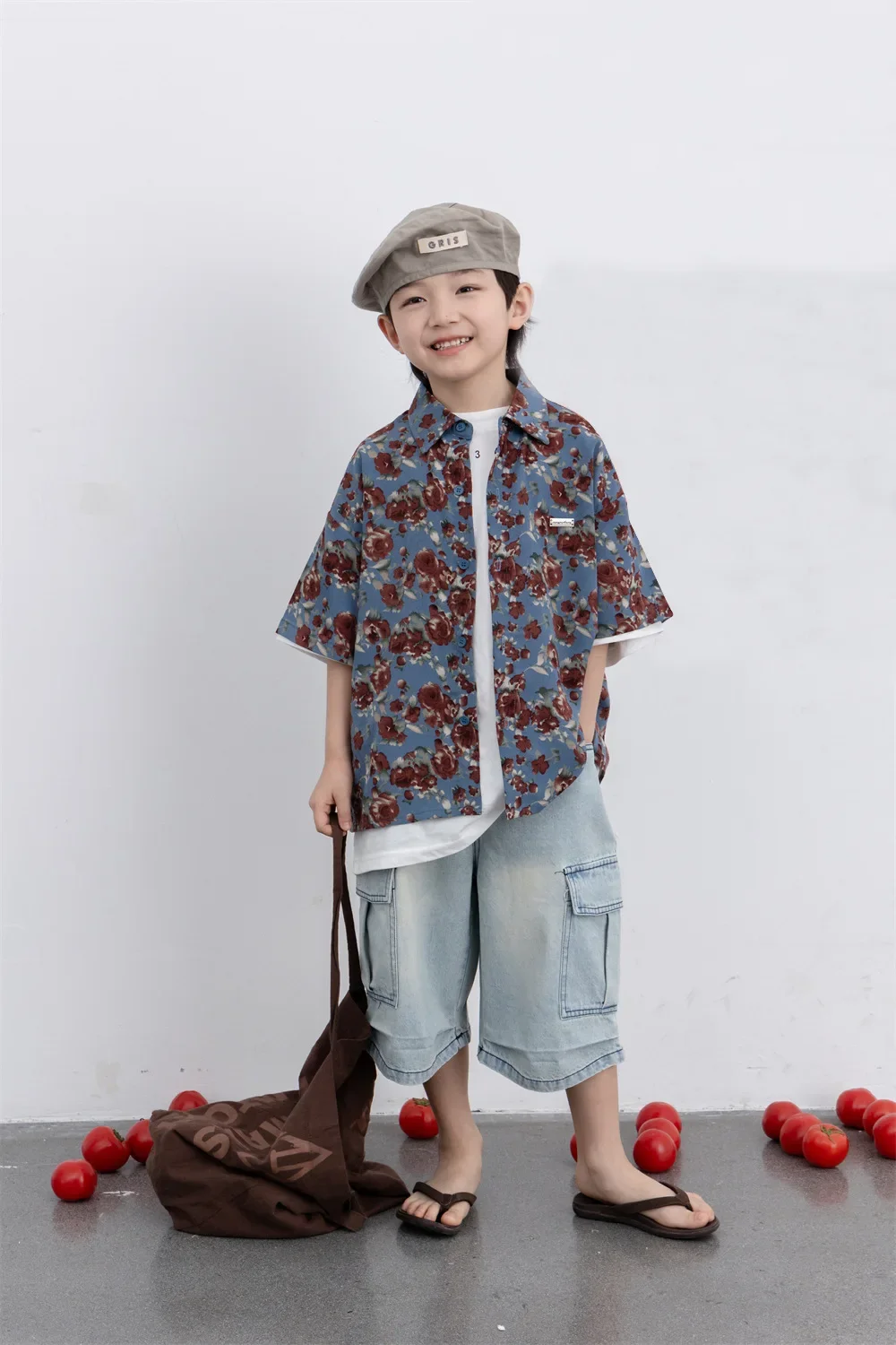 Kids Shirt 2024 Summer New Full Body Printed Casual Half Sleeve Shirt Handsome Childrens Korean Style Top for Outdoor