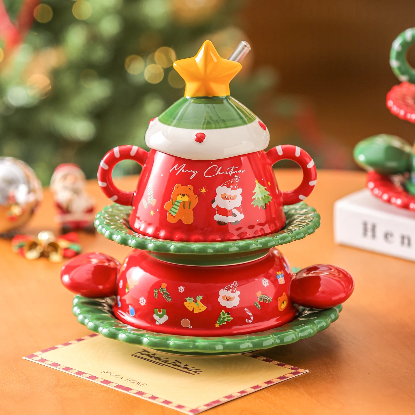 

Christmas Dinnerware Set for One Cute Ceramic Bowl & Plate Gift Box for Women, Birthday & Holiday Gift for Her, Best Friend Gift