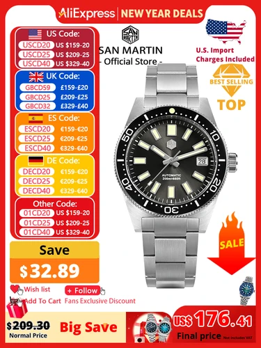 Reloj de buceo San Martin 62mas 39mm clásico NH35 hombres relojes mecánicos automáticos zafiro impermeable 200m SLN C3 luminoso SN0007