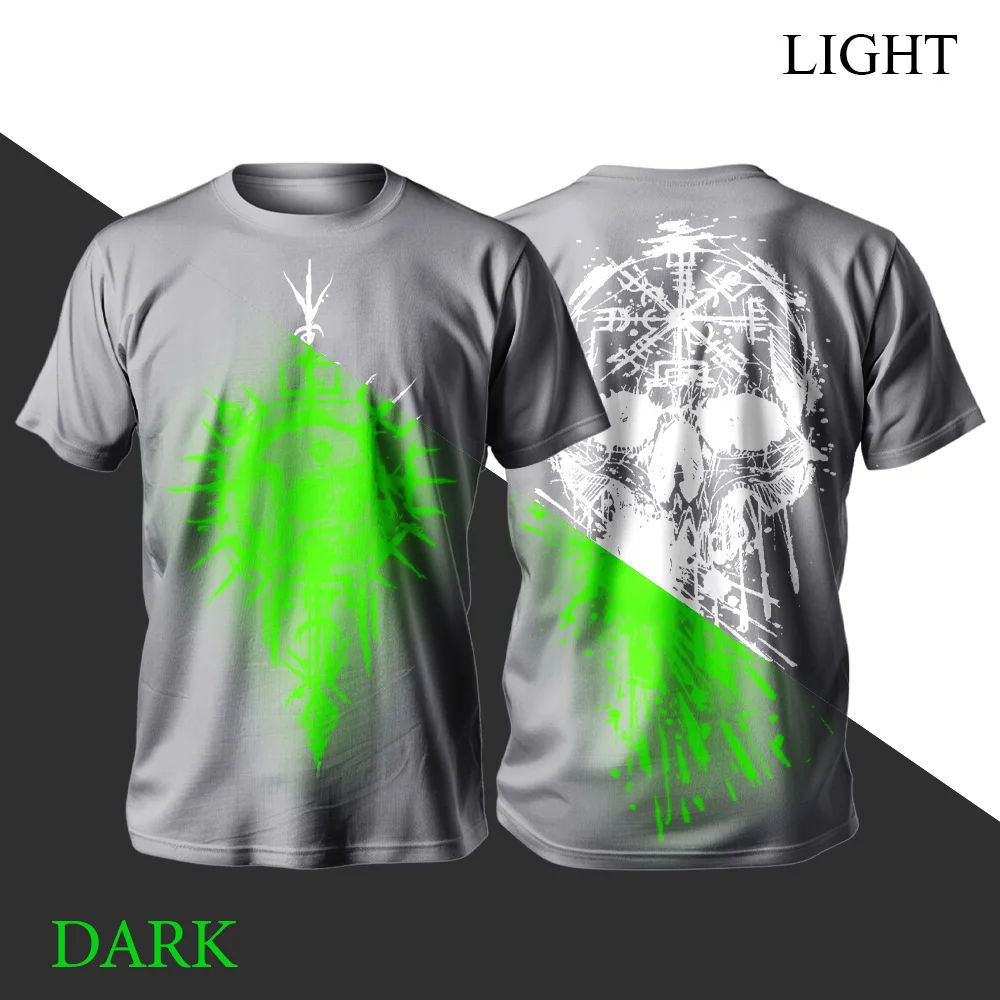 Fun Terror Glow in the Dark Printed Men's T-shirt Outdoor Leisure Sports Tops Man Clothing Summer Breathable Quick Drying Shirt