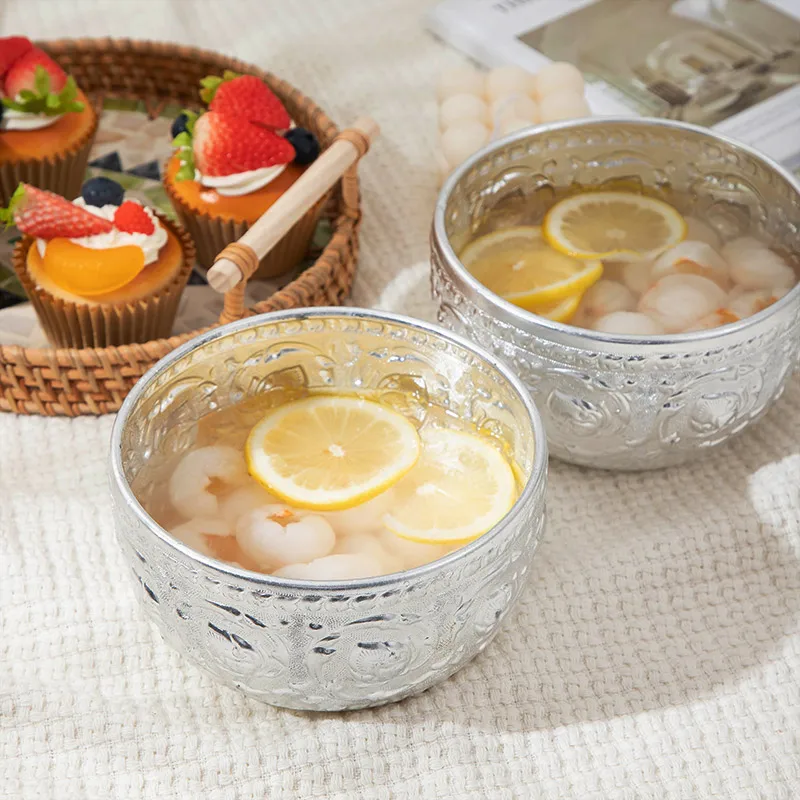 

Thai Handicraft Metal Bowl Restaurant Hotel Household Tableware Supplies Hand Carved Round Tin Bowl