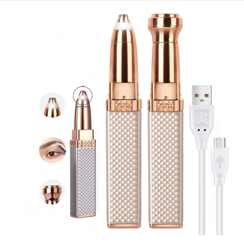 2 In 1 Alat Cukur Wanita Elektrik Epilator USB Pengisi Daya Portabel Penghilang Rambut Bikini Tanpa Rasa Sakit untuk Wanita Tubuh Wajah Pemangkas Alis