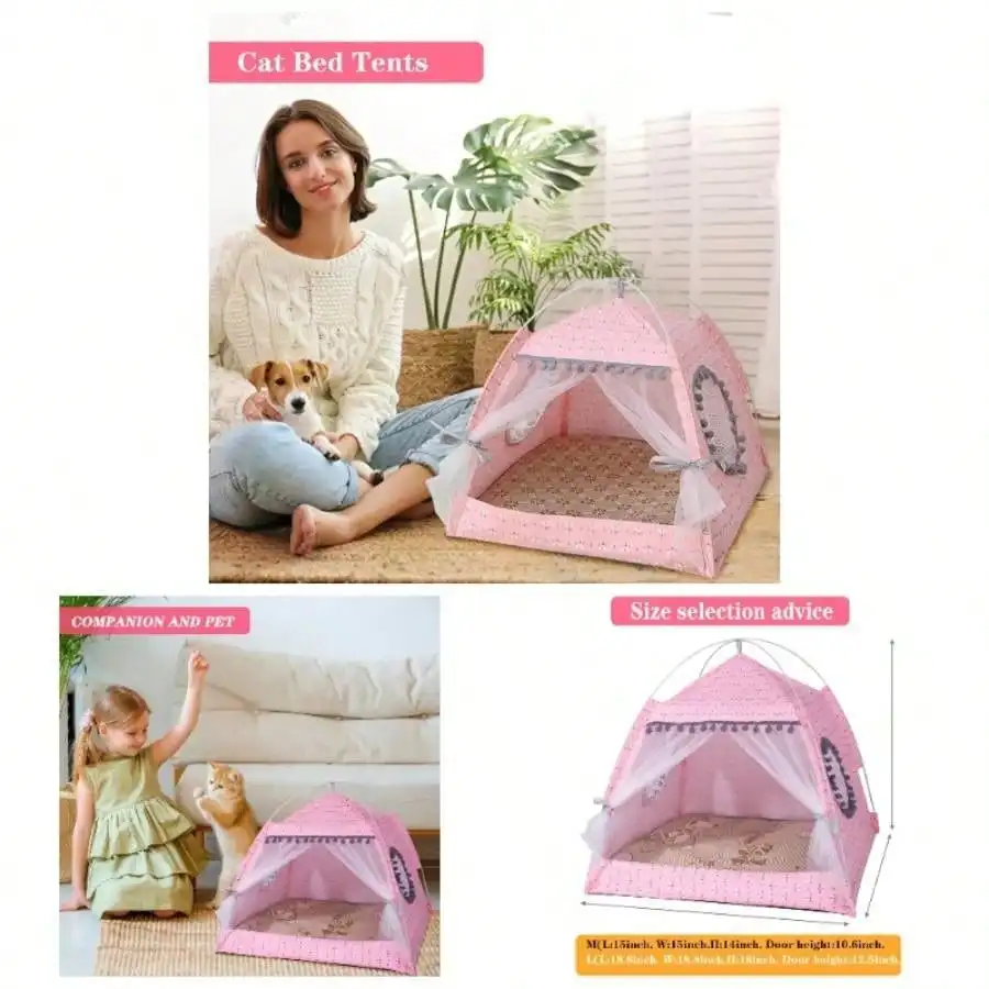 

Tent House Pet Dog Cute Floral Cave Nest Bed Portable Dog Tents 38x38x36cm/15x15x14inch, Floral Pink