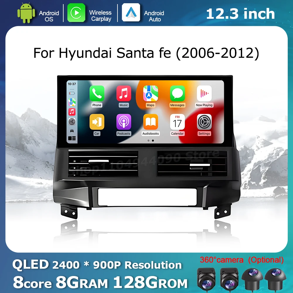 

Wireless Carplay Android OS for Hyundai Santa fe 2006 - 2012 Car Display Screen Multimedia Radio Player WiFi GPS Navi DSP Stereo