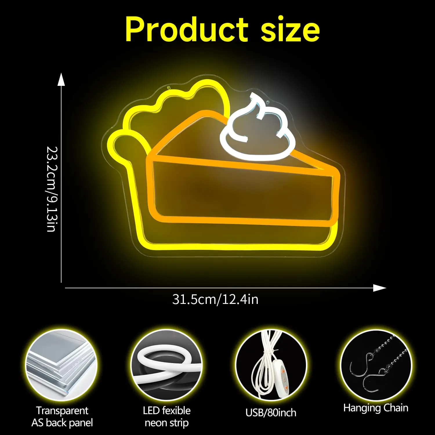 Pumpkin Pie LED Neon Sign Thanksgiving Dimmable Cake Light Up for Wall Decor for Business Party Restaurant Coffee Fireplace