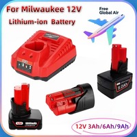For Milwaukee 12V 3Ah/6Ah/9Ah Battery Compatible with M12 XC 48-11-2410 48-11-2420 48-11-2411 12-Volt Cordless Tools Battery