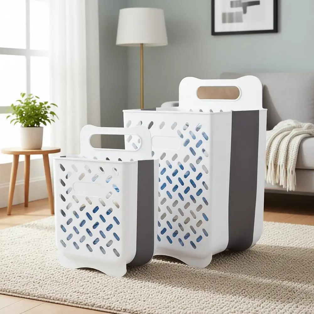 

Складная корзина для белья с ручкой, настенная корзина для хранения, водонепроницаемая, набор из 2 штук (XL и M)