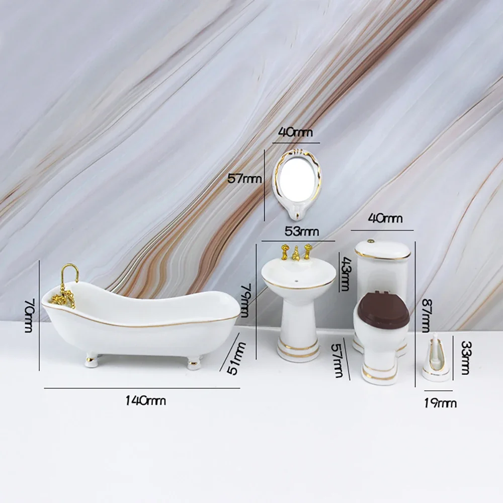 1/12 Dollhouse Miniature Bathroom Set Mini Bathtub Mirror Wash Basin Model for Doll House Accessories Decoration ob11 bjd