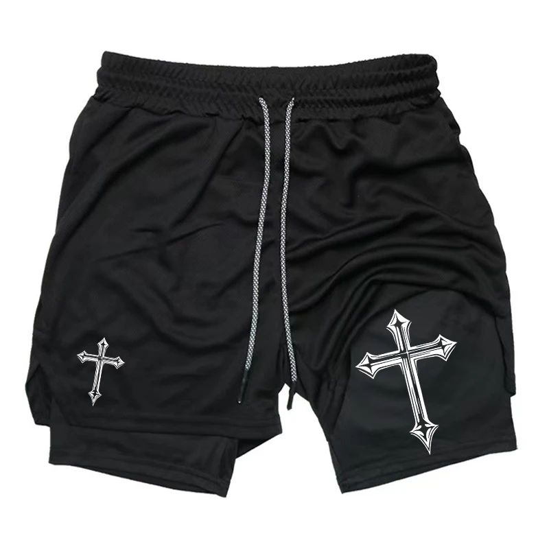 

Мужские летние шорты для фитнеса и бега 2-в-1, модные спортивные шорты с принтом, компрессионной подкладкой, карманом для телефона и отделением для полотенца.