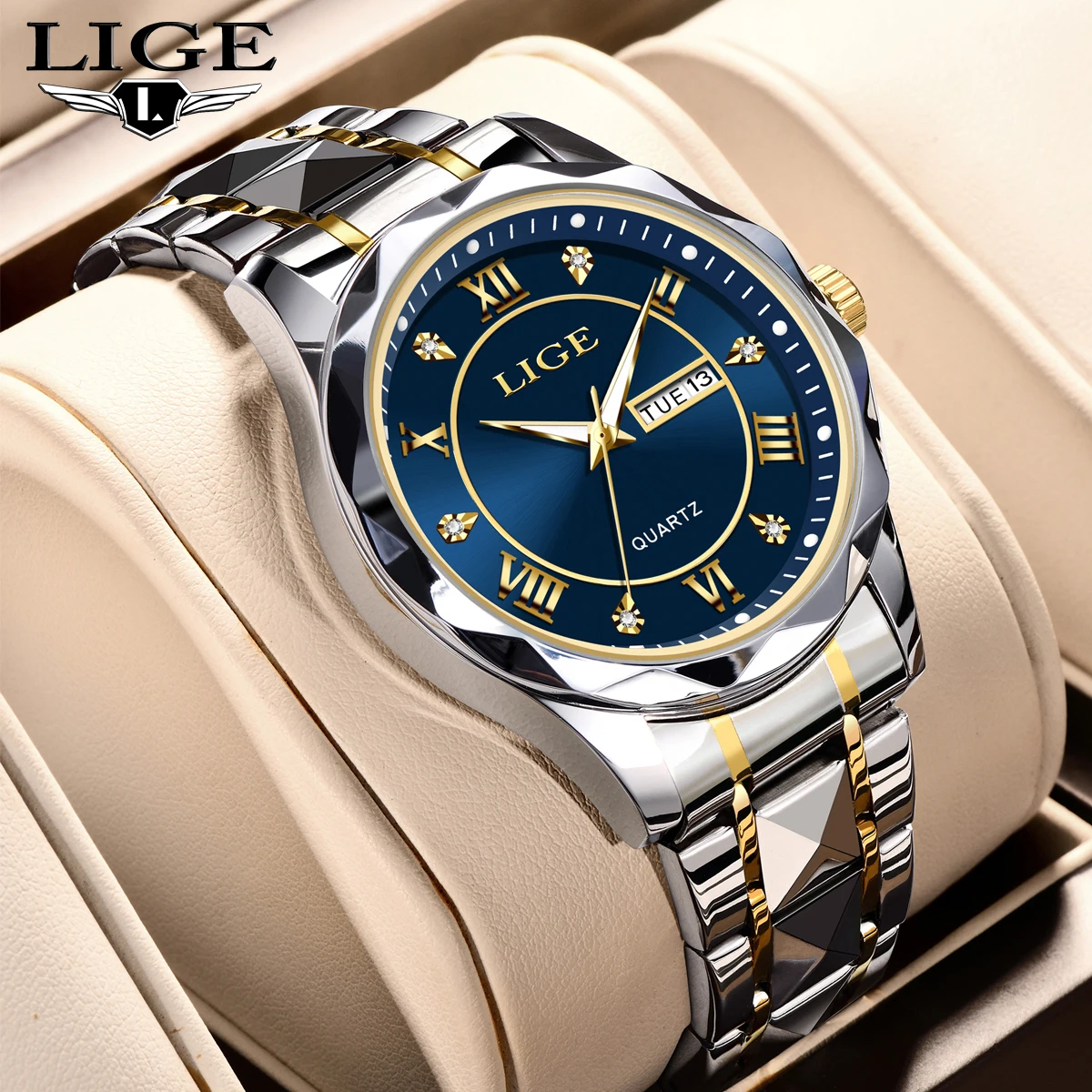 

LIGE Brand Luxury Man Watch Business Fashion Classic Steel Band Diamond Quartz Clcoks Waterproof Luminous Calendar Watch for Men