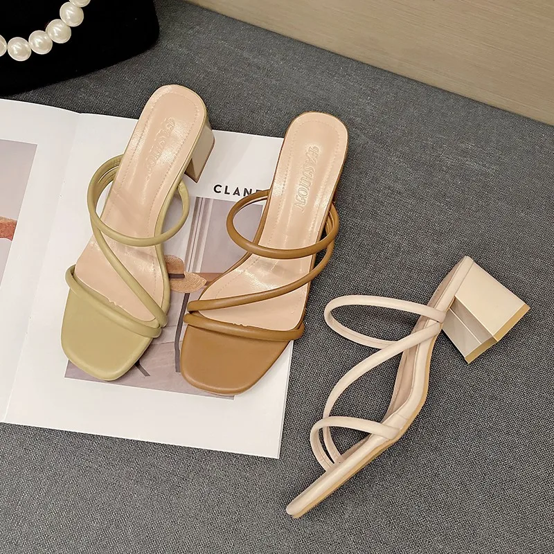 

Элегантная женская обувь на каблуке, сказочные сандалии, новинка 2025, темпераментные сандалии на среднем каблуке, женская уличная женская обувь на толстом каблуке