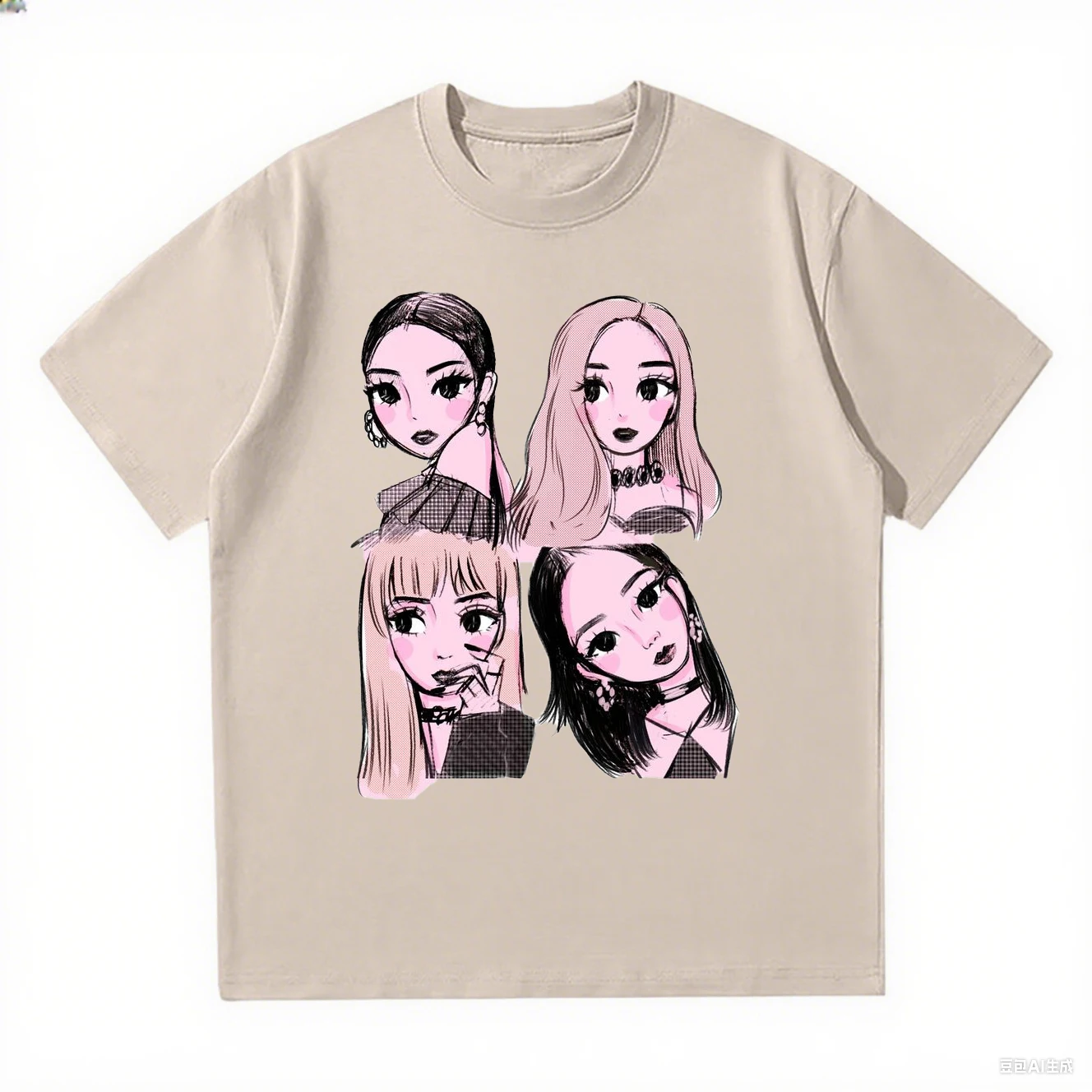 2025 جديد الكورية Kpop BP الوردي الفتيات الجرافيك تي شيرت فضفاض ومريح القطن الثقيل المحملة المرأة قمة الموضة رداء علوي غير رسمي #2