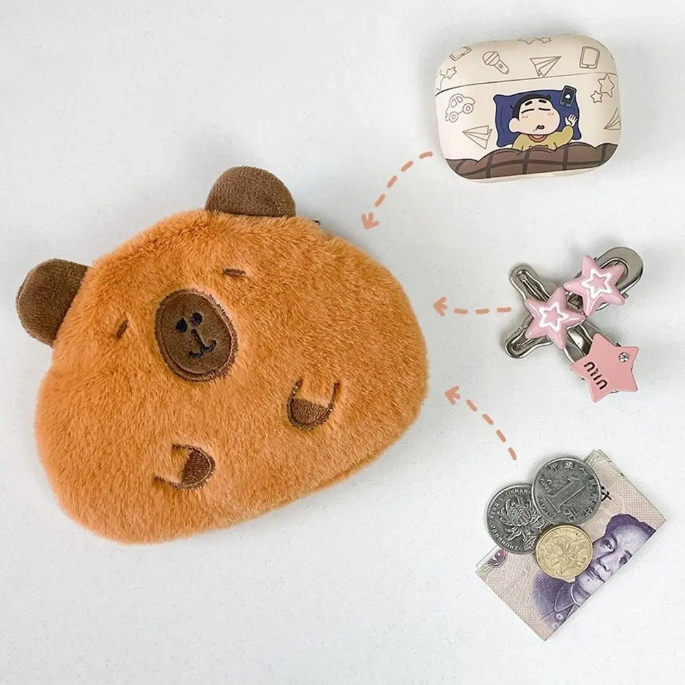 น่ารักการ์ตูน capybara dompet koin ตุ๊กตายัดนุ่นของเล่นพวงกุญแจตุ๊กตาขนาดเล็กนิ่มกระเป๋าสตางค์คู่จี้กระเป๋าสะพายกินี