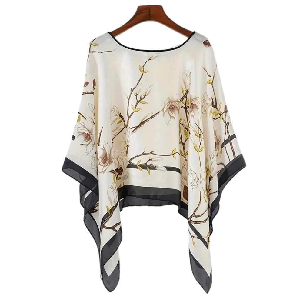 

Loose Fit Poncho Cloak Thin Scarf Sun Protection Printed Simulated Silk Pullover Comfortable Polyester Versatile Scarves Women