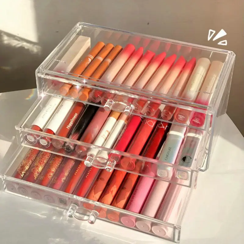 Acrylic Cosmetics Storage Box 3-layer Transparent Drawer Lipstick Facial Mask Desktop Organizer Box Jewelry Storage Rack