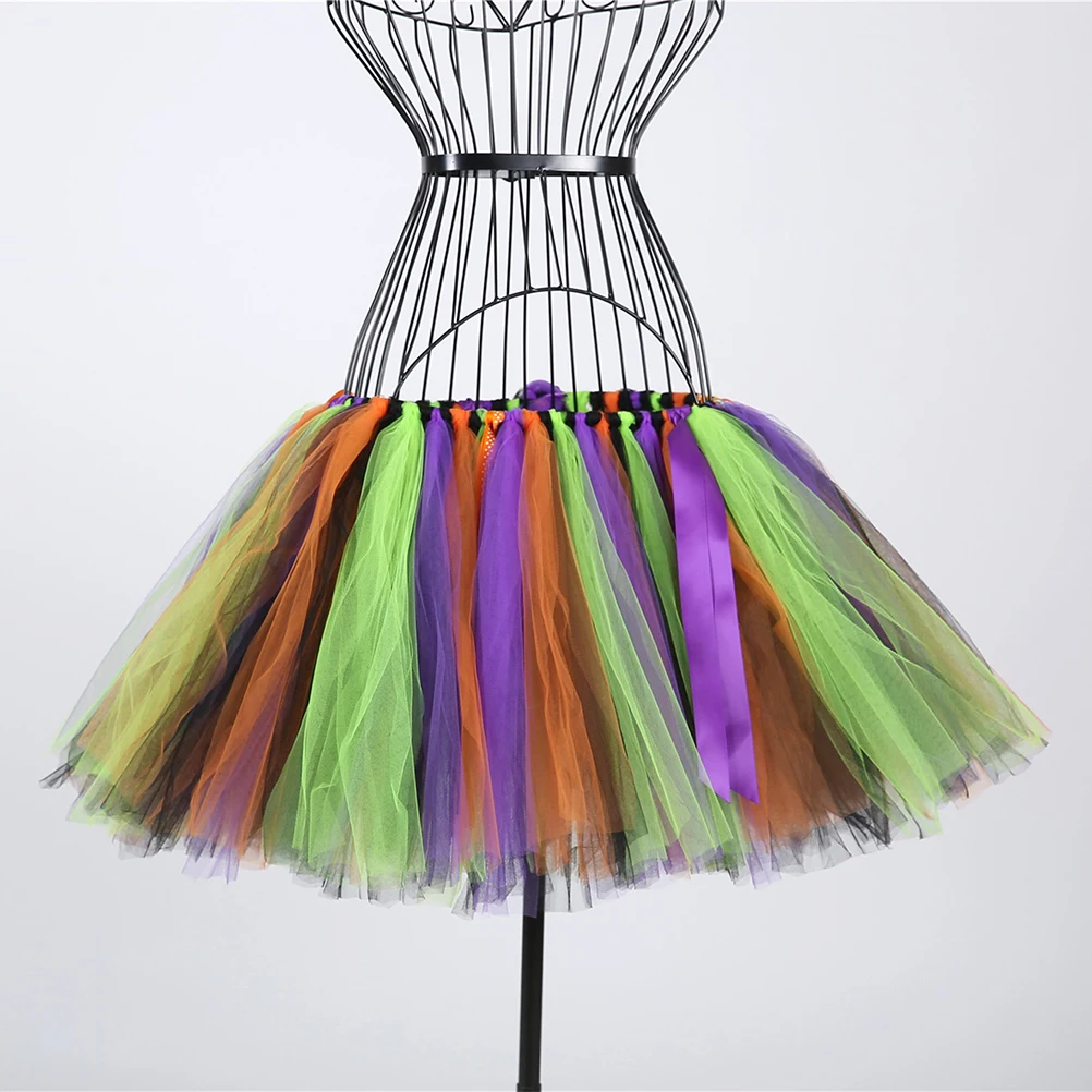 

Witch Tutu Skirt Kids Halloween Costume Party Dress Toddler Reusable Durable Elastic Waist Layered Satin Ribbon Bow