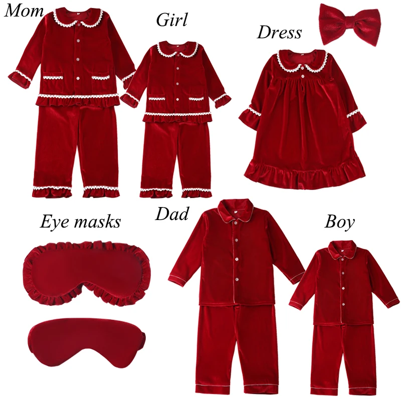 Mudbala Red Velvet Luxury Pajama Sets For Women Men Kids Boys And Girls Family Matching Christmas Pyjamas With Eye Masks