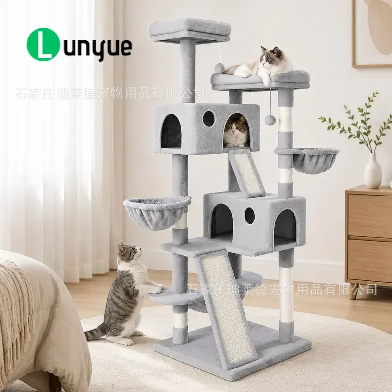 8 Layer Cat Climbing Frame Scratch Resistant Hemp Rope Column Comfortable Flannel Nest Multi Cat Furniture Tower For Indoor