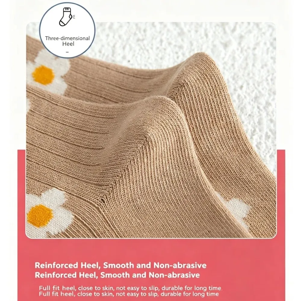 5 Pairs 5 Pairs Pack Crew Socks Floral Print Ruffle Cuff Ruffle Cuff Socks Crew Length Soft Breathable Cotton