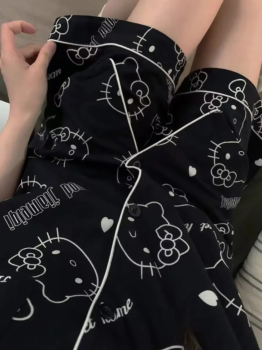2Pcs/Set Hello Kitty Pajamas Anime Student Loungewear Kawaii Cute Girls Home Wear Shirt Shorts Set