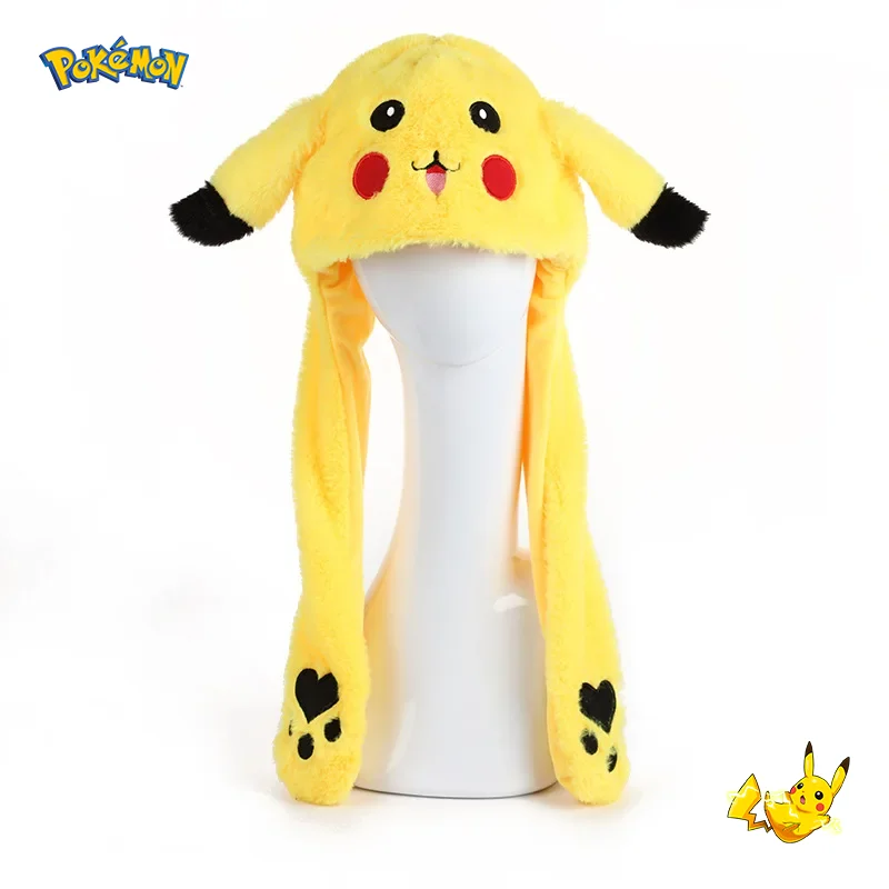 New Anime Pokemon Kawaii Pikachu Women Hat Beanie Can Moving Bunny Ears Hat with Shine Earflap Casual Animal Cap Birthday Gift