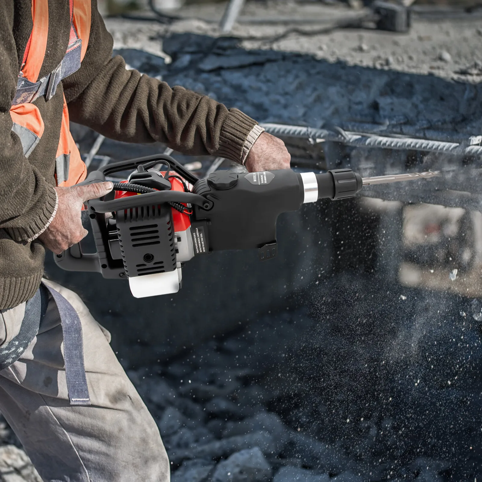 

Бензиновый отбойный молоток 33CC, мощный инструмент для демонтажа, ударная мощность 30 Дж, для нарезки швов в грунте, разрушения скал, бурения стен, черно-красный