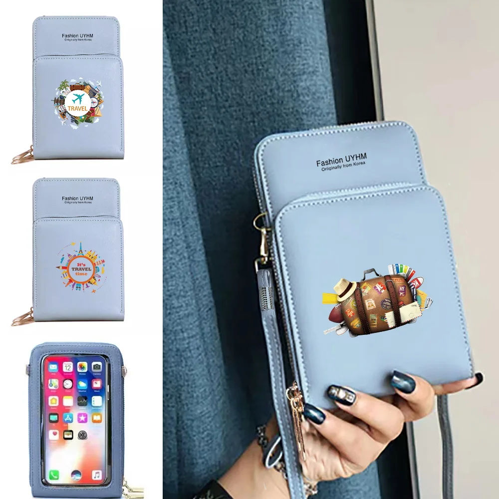 

Fashion Travel Pattern Coin Purse Mobile Phone Bag Universal Transparent Touch Screen Phone Case Commute Wallets Crossbody Bag
