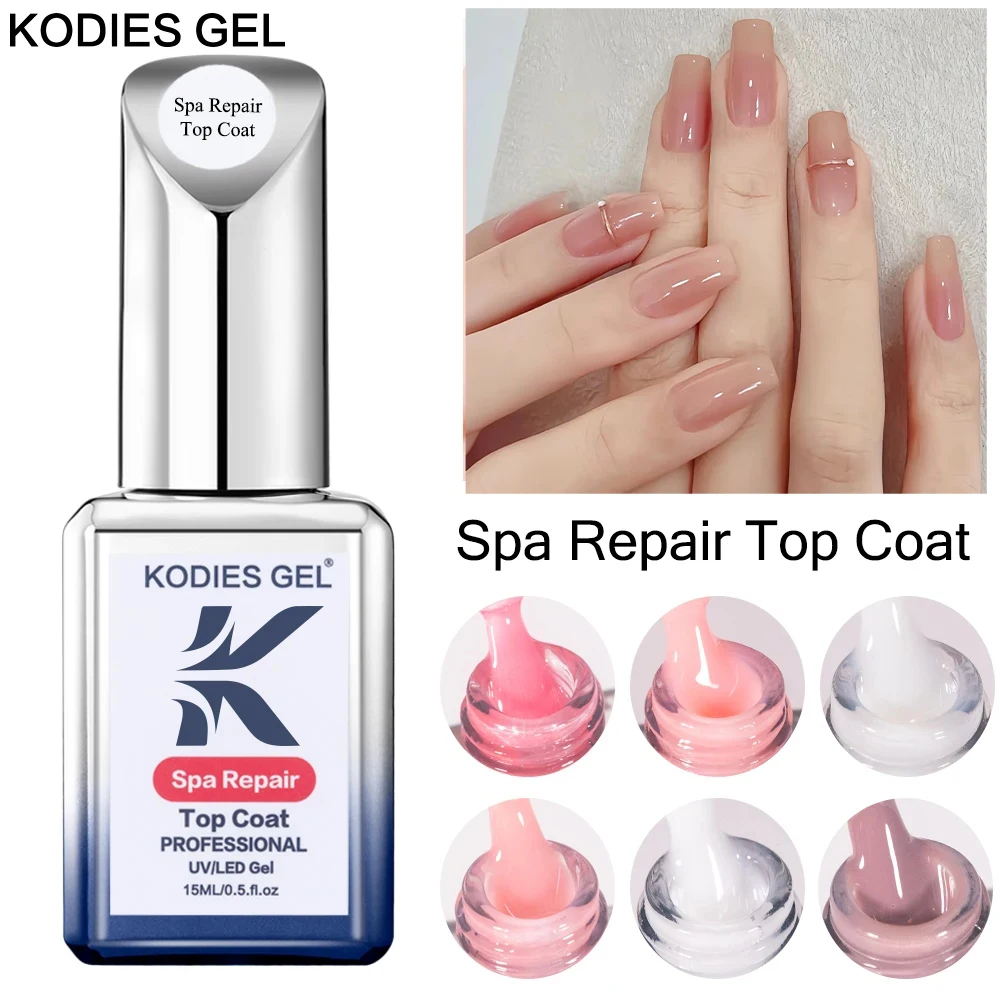 KODIES GEL Milky White Top Coat UV Gel Nail Polish Spa Repair Gel Finish Sealer 15ML Jelly Pink Diamond Topcoat Varnish Manicure