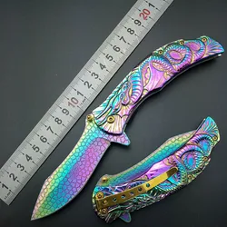 Tactical Fold Knife Dragon Carve Handle Folding Pocket Knife Collection Graphic survival camping Knives utility  tactical knifes