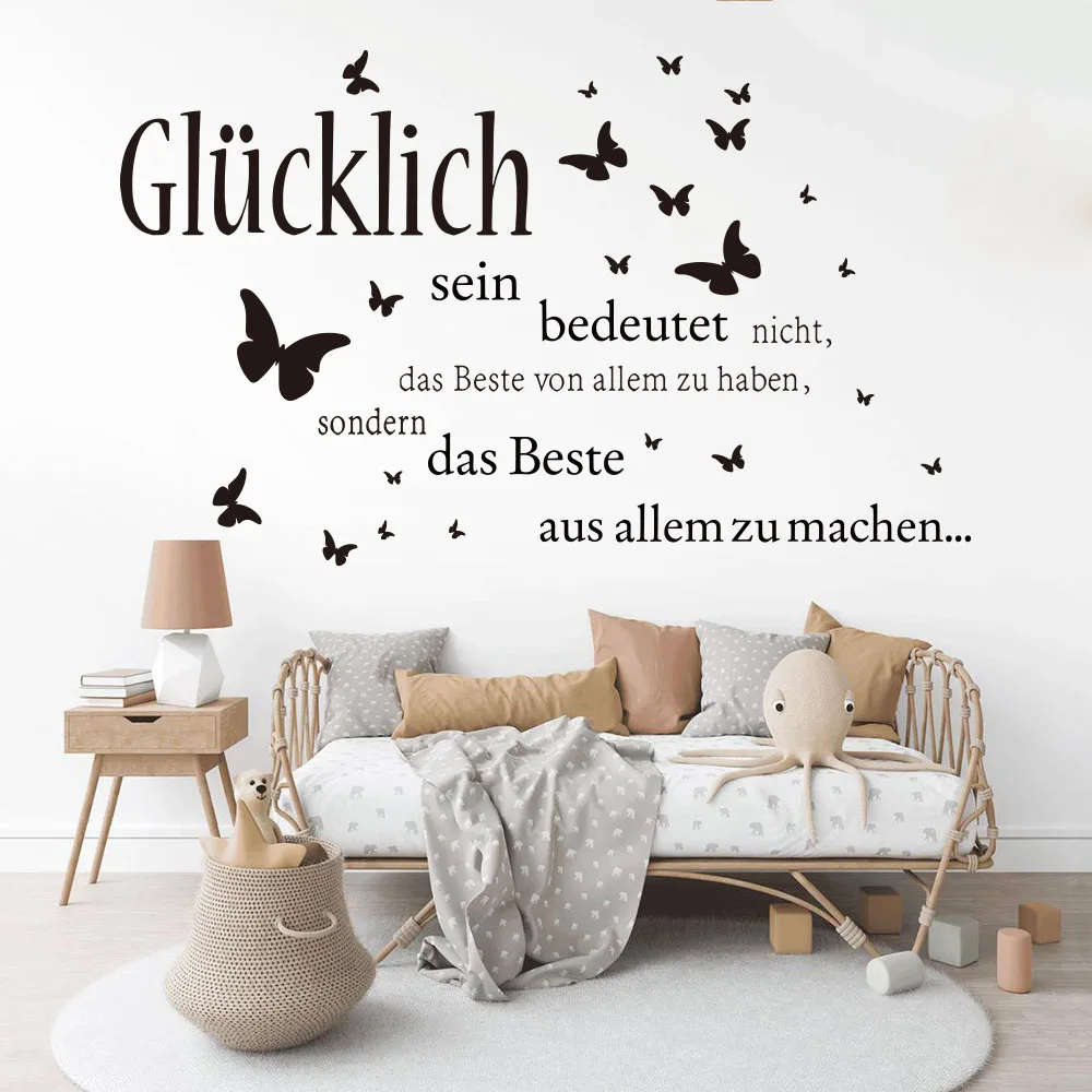 Deutscher Be Happy Schmetterling Wandaufkleber Schlafzimmer Inspirierendes Motivationszitat Wandtattoo Wohnzimmer Home Decor