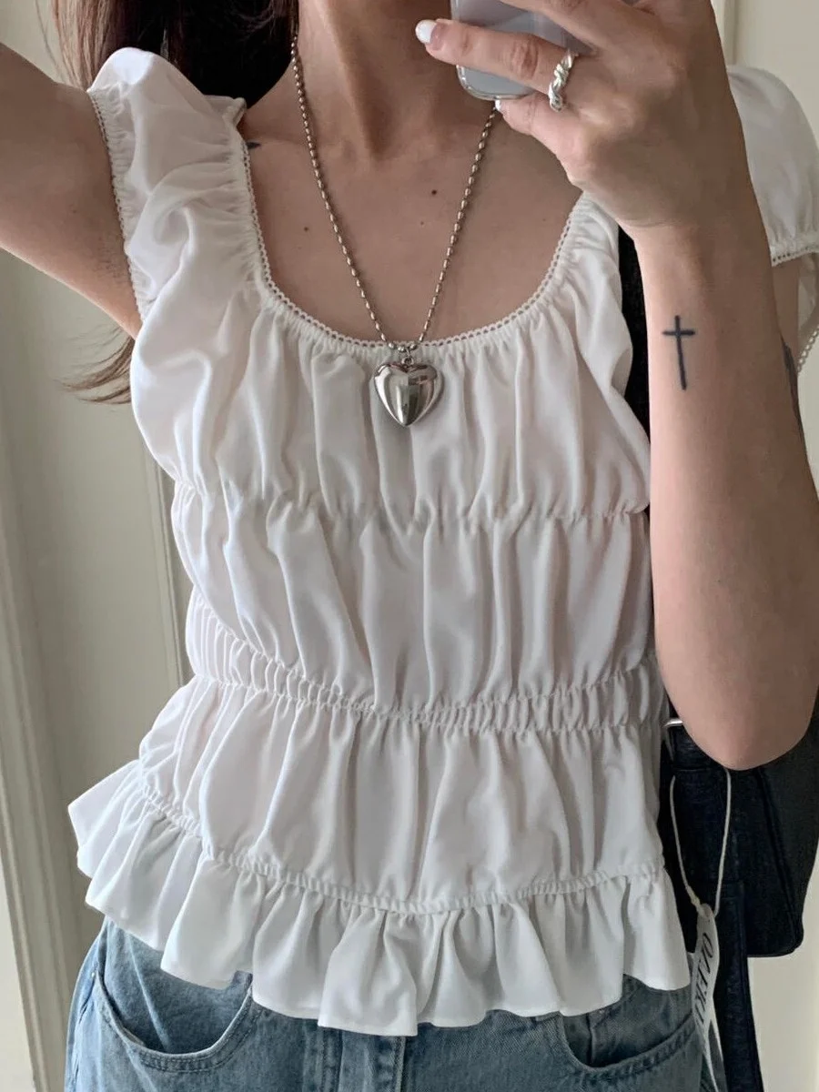 Csa Sem Mangas Chic para Mulheres, Moda com Gola Quadrada e Design Psado, Novo Estilo de Verão, Top F com Toque ...