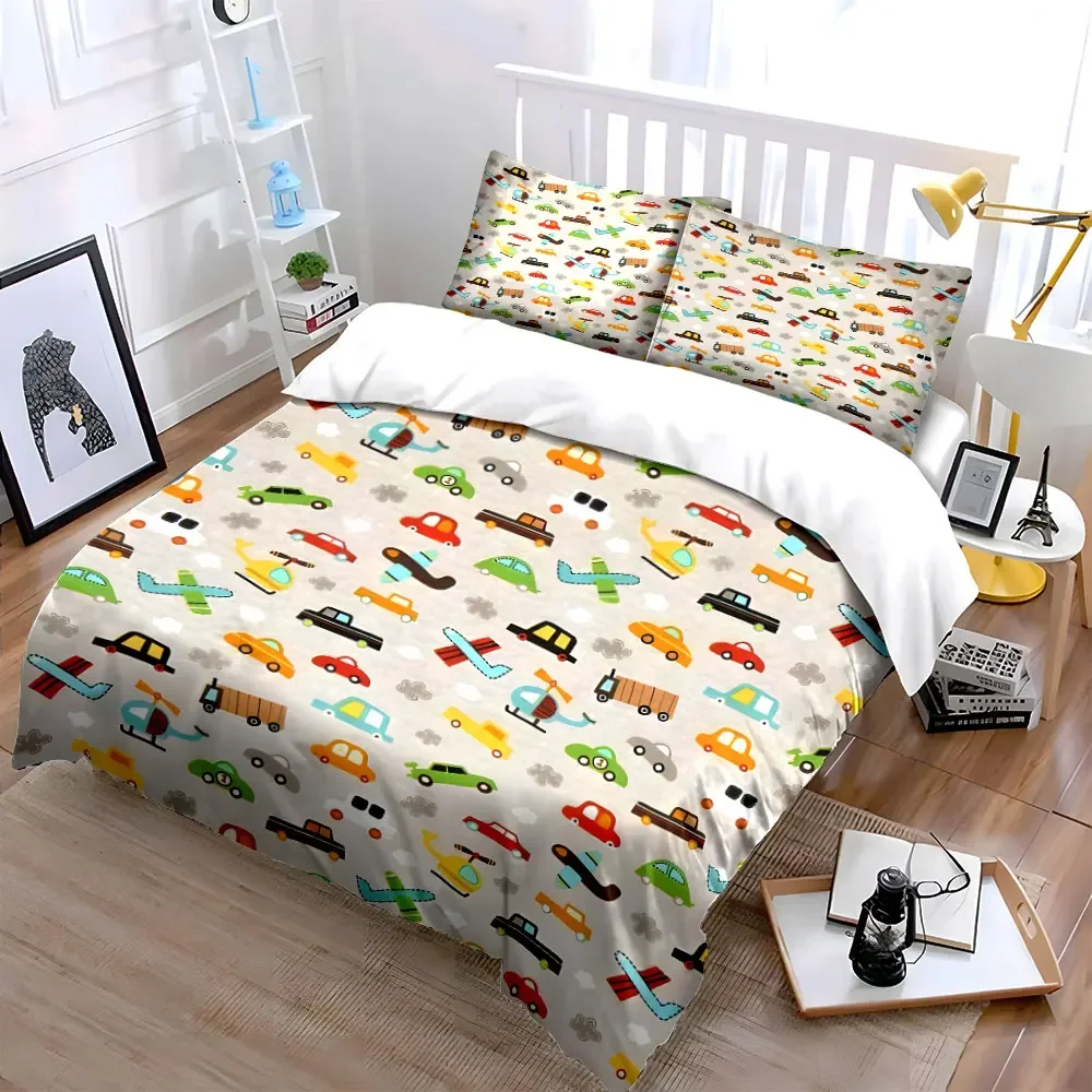 Colorful Transportation Pattern Set - Kids Multiple sizes kid's and adults' bedroom Exquisite 3PC bedding set, gift