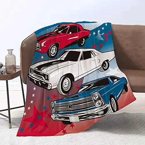 Sports Car Flannel Throw Blanket Colourful Cars Speed Theme Blanket for Couch Sofa Living Room Super Soft Warm King Queen Size