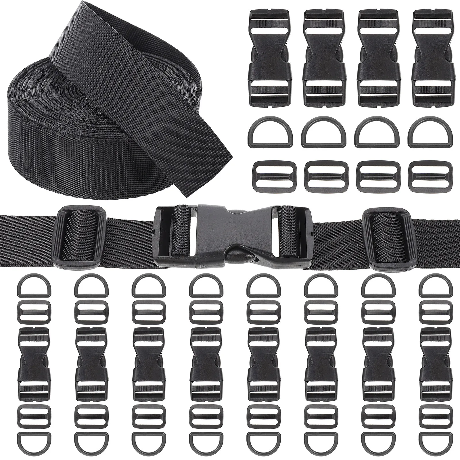 1Set Bag Accessories Adjustable Quick Side Release Buckles D Rings Tri-Glide Clips Nylon Strap Replacement Kit Luggage Backpack