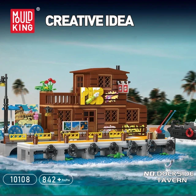 Детский конструктор «уличный вид» Mold King 10108, модель рыболовного домика в сборе, набор кирпичей, образовательные детские рождественские подарки, игрушки