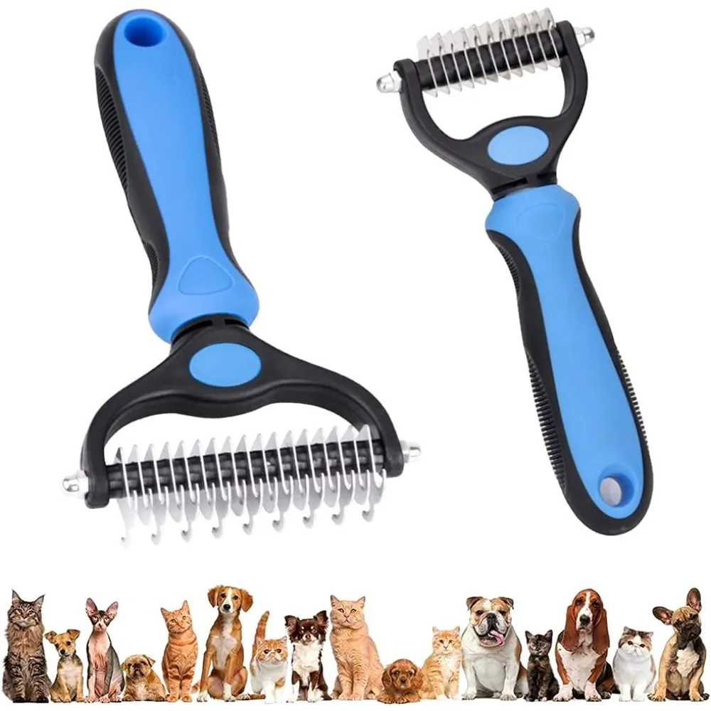 Cão e gato escova com nós soltos, Pet Toiletries, Pente com um raspador de nó, Cabelo em ambos os lados para remover o cabelo morto, 2pcs