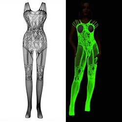 One Pieces Luminous Bodysuit Erotic Glowing Hollow Out Bodystockings Sexy Lingerie Mesh Body Mujer Transparente Sex Costumes